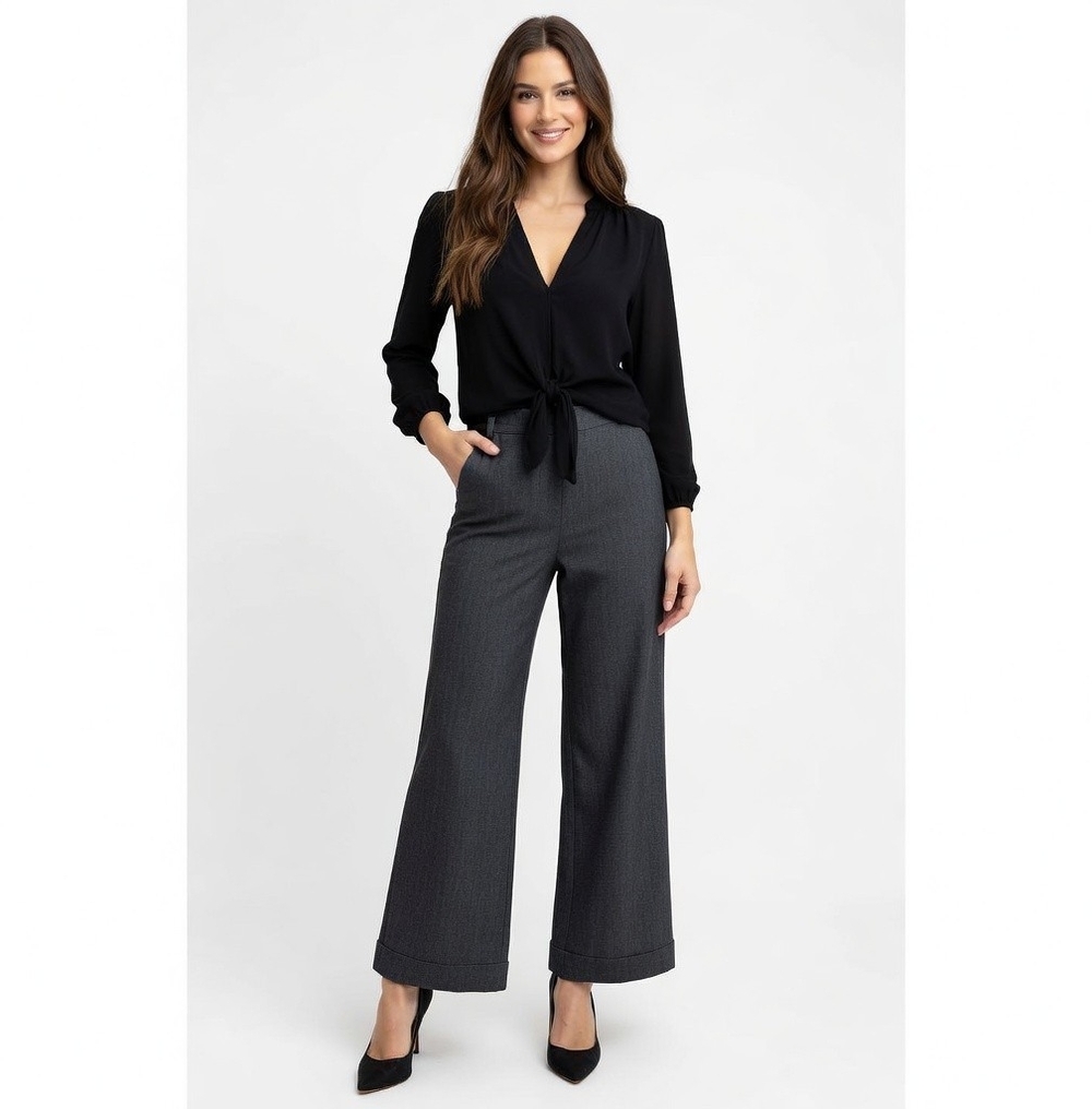 White House Black Market Contour Tweed Wide Leg Pants 10R Black Gray Lined EXC